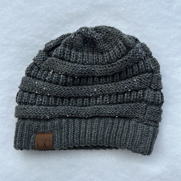 C.C Winter Knitted Beanie w/ Sequins - Light Grey - Picture 6 of 10